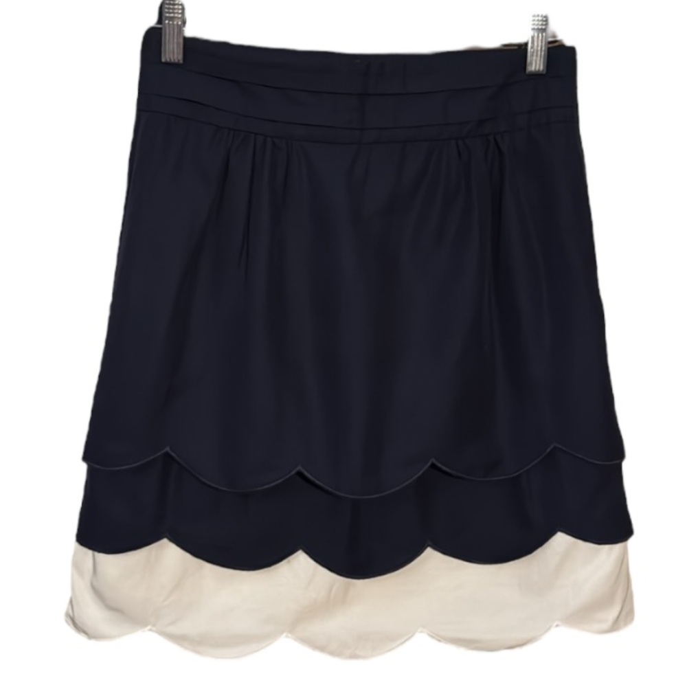 Anthropologie Floreat Dark Blue and Ivory Tiered Scallop Skirt Size 2